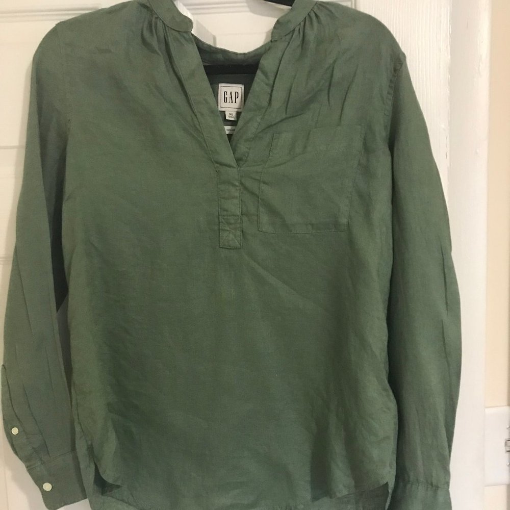 GAP green shirt -- 100% linen